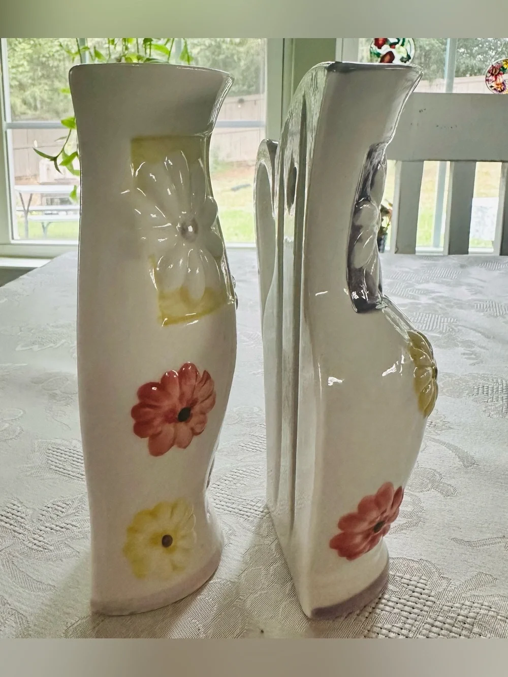 Retro MCM Hand-Painted Raised Daisy Floral Wall Planters - Set of 2